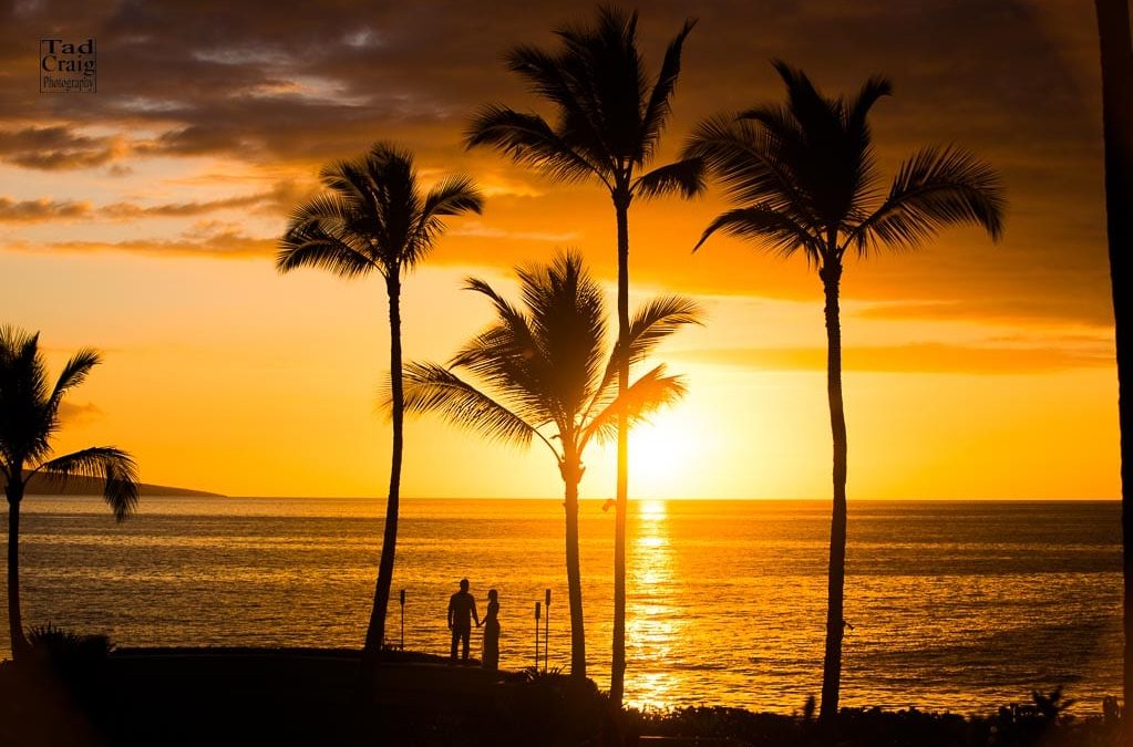 Couple holding hands watching a Maui Sunset