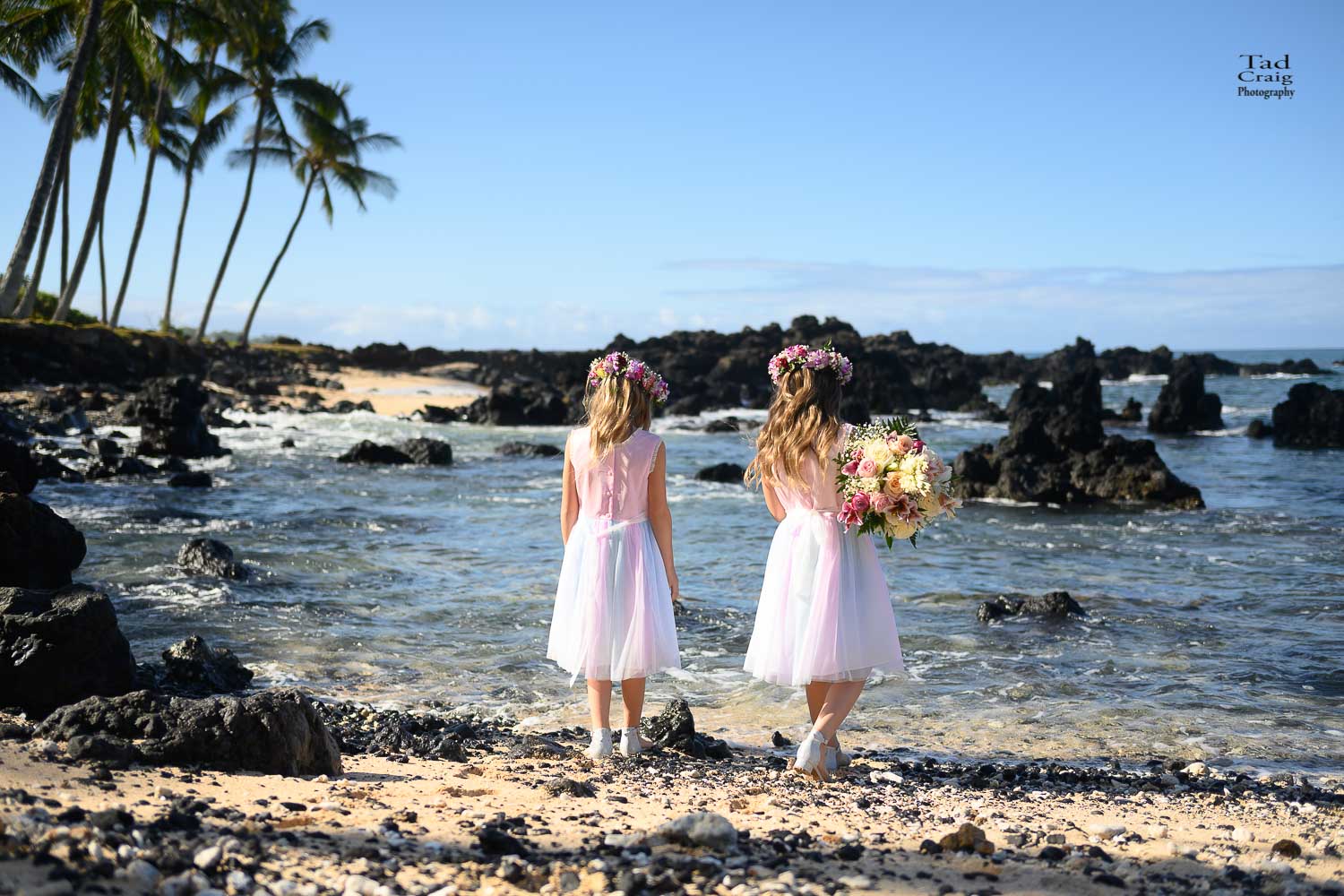 Flower girls moments be fore the wedding starting in Maui Hawaii